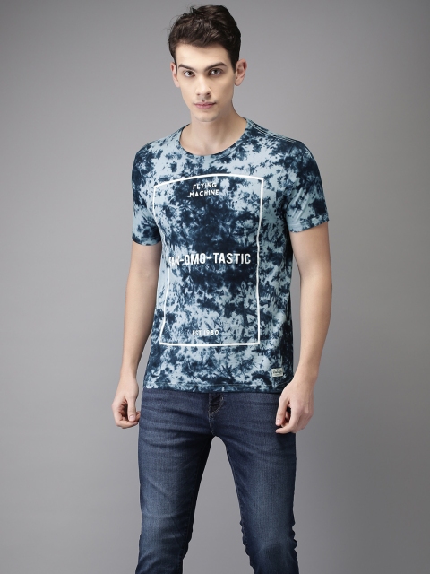 

Flying Machine Men Blue Printed Round Neck Pure Cotton T-shirt