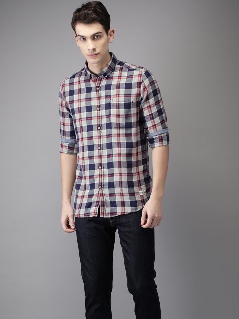 

Flying Machine Men Blue & Grey Regular Fit Checked Casual Shirt
