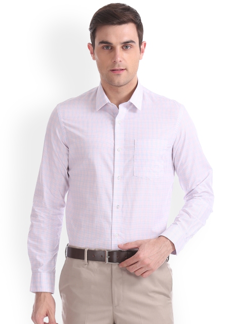 

Arrow Men Orange & White Slim Fit Checked Formal Shirt