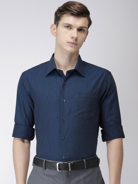 

Arrow Men Navy Blue & White Premium Slim Fit Striped Formal Shirt