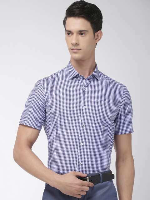 

Arrow New York Men Navy Blue & White Slim Fit Checked Formal Shirt