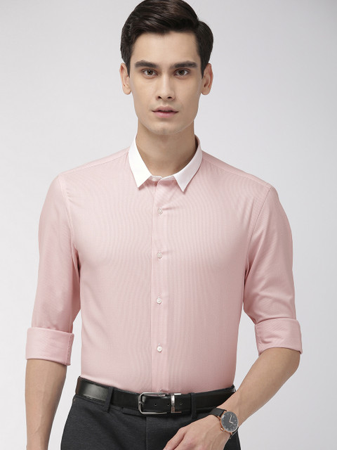 

Arrow New York Men Pink & White Slim Fit Striped Formal Shirt