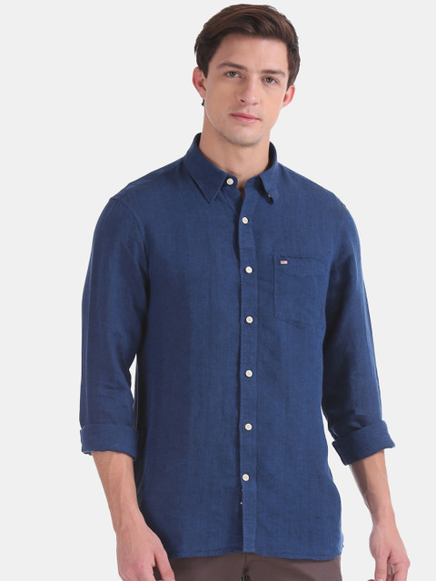 

Arrow Sport Men Navy Blue Slim Fit Linen Solid Casual Shirt