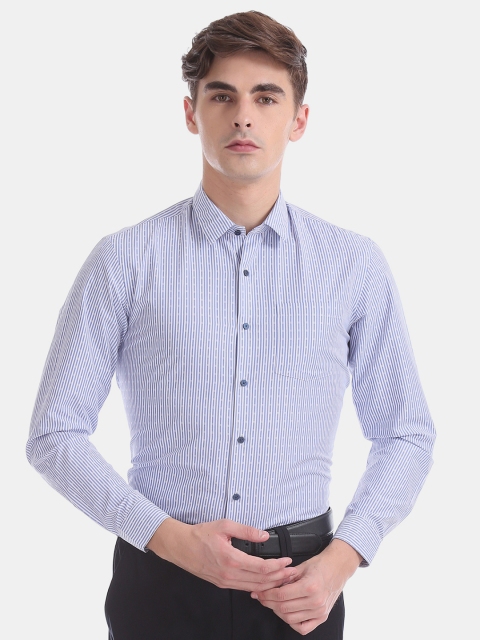 

Arrow New York Men White & Blue Skinny Fit Striped Formal Shirt
