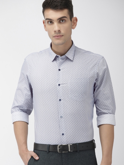 

Arrow New York Men White & Navy Blue Snug Regular Fit Striped Formal Shirt
