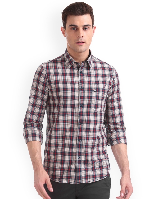 

Arrow Sport Men Beige & Blue Slim Fit Checked Casual Shirt