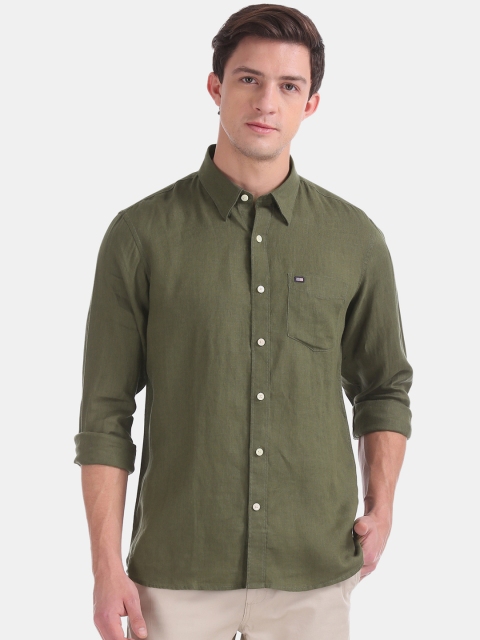 

Arrow Sport Men Olive Green Linen Slim Fit Solid Casual Shirt