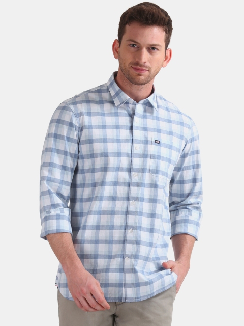 

Arrow Sport Men White & Blue Slim Fit Checked Casual Shirt
