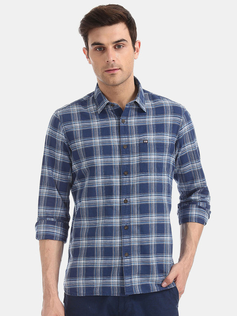 

Arrow Sport Men Navy Blue Tartan Checked Casual Cotton Shirt