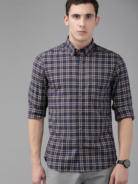 

Arrow Sport Men Navy Blue & Brown Slim Fit Checked Casual Shirt