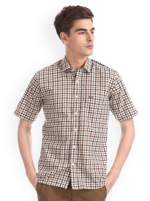 

Arrow Sport Men Beige & Brown Regular Fit Checked Casual Shirt