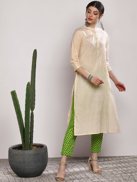 

Sangria Women Off White Solid Straight Fit Kurta Set