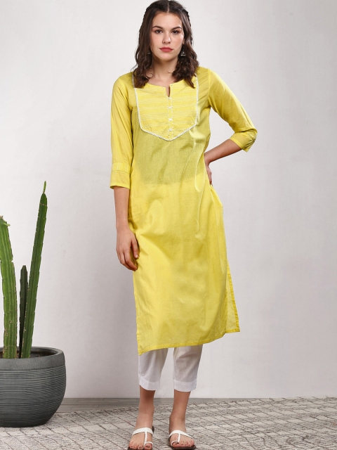 

Sangria Women Yellow Yoke Design Kurta with Trousers