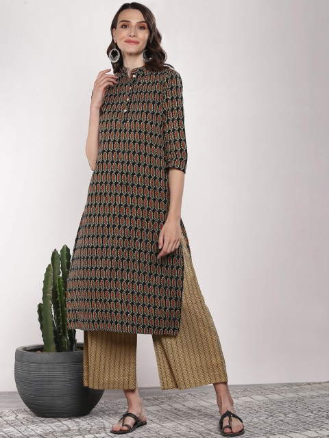 

Sangria Women Black & Orange Printed Kurta with Palazzos