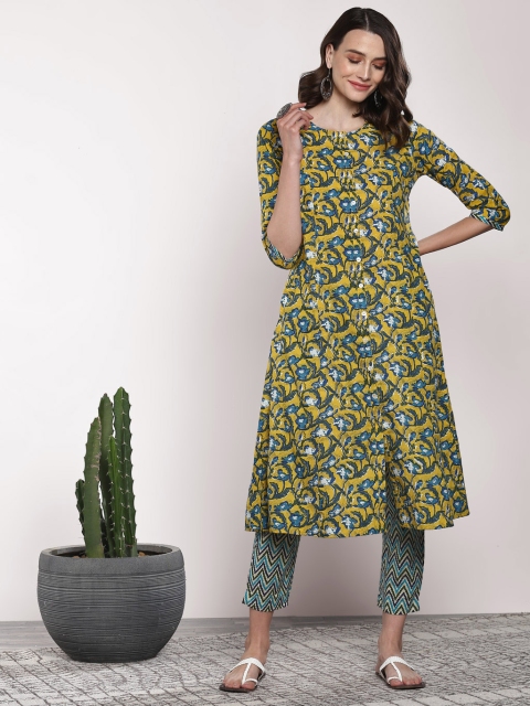 

Sangria Women Yellow & Blue Printed Kurta with Trousers