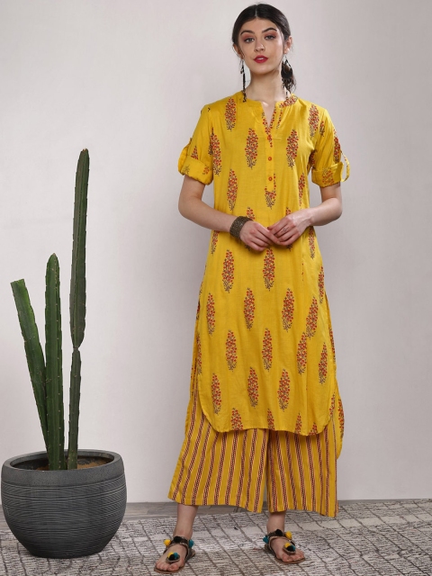 

Sangria Women Mustard Yellow Printed Kurta with Palazzos