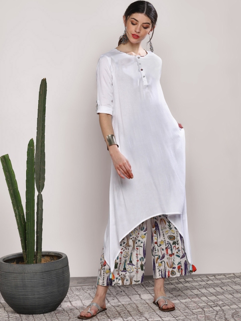 

Sangria Women White Solid Kurta with Palazzos