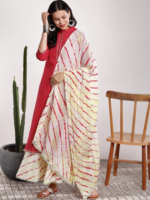 

Sangria Women Pink & Off-White Solid Kurta with Palazzos