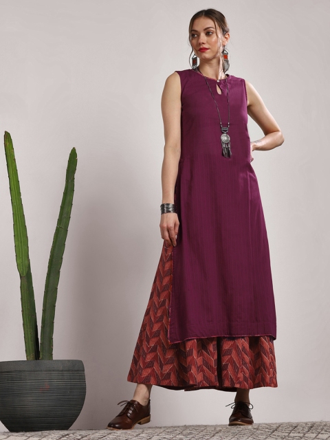 

Sangria Women Burgundy & Rust Orange Solid Kurta with Palazzos