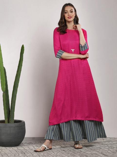 

Sangria Women Magenta & Grey Solid Kurta with Palazzos