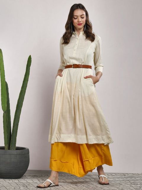 

Sangria Women Off-White & Yellow Solid Kurta with Palazzos