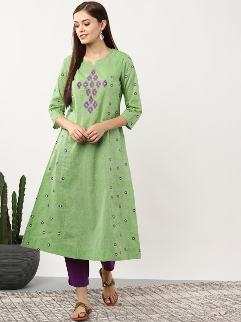 

Sangria Women Green & Purple Printed Kurta with Trousers