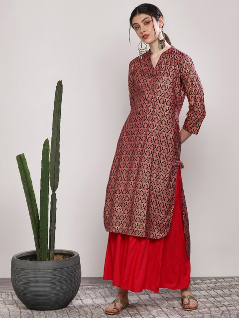 

Sangria Women Maroon & Red Printed Kurta with Palazzos