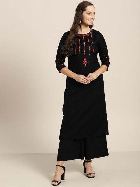 

Sangria Women Black Yoke Design Straight Kurta