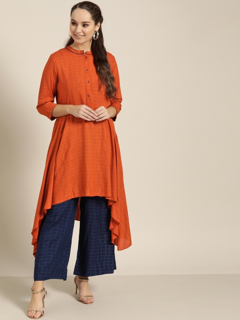 

Sangria Women Orange & Navy Blue Printed Kurta with Palazzos