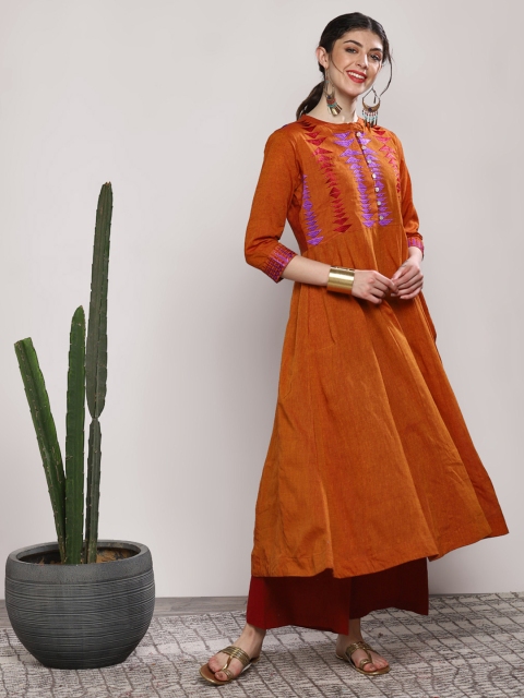 

Sangria Women Orange Embroidered Kurta with Palazzos