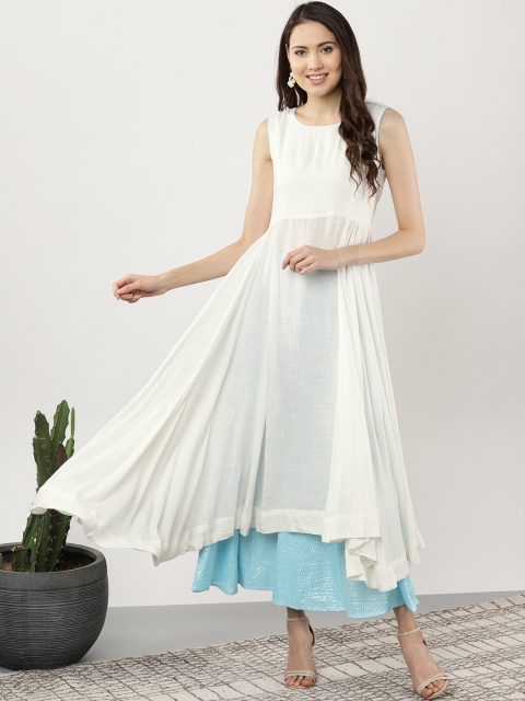 

Sangria Women Off-White & Blue Solid Kurta with Palazzos