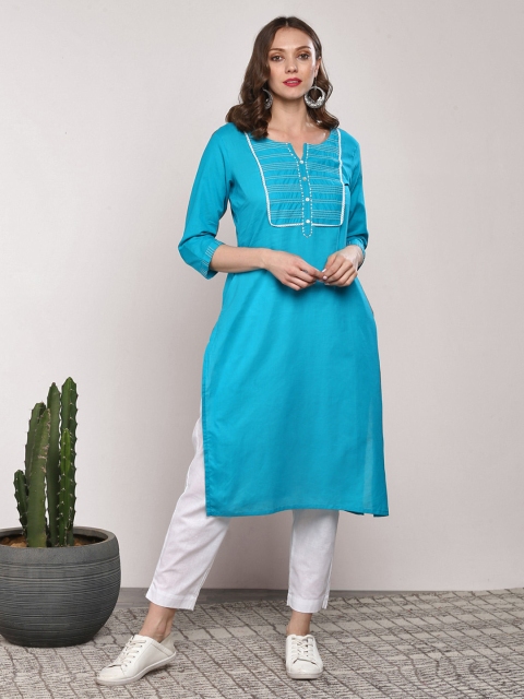 

Sangria Women Blue Solid Straight Kurta