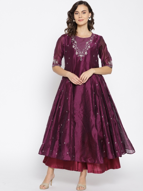 

Sangria Women Purple & Pink Self Design Kurta with Palazzos