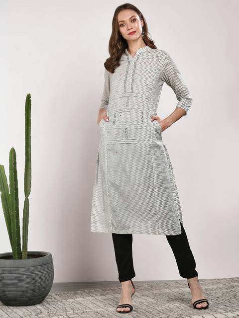

Sangria Women Off-White Printed Straight Kurta