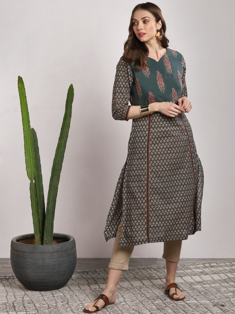 

Sangria Women Green Printed Straight Kurta