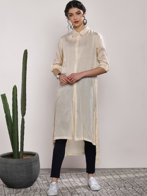 

Sangria Women Off-White Solid Straight Kurta