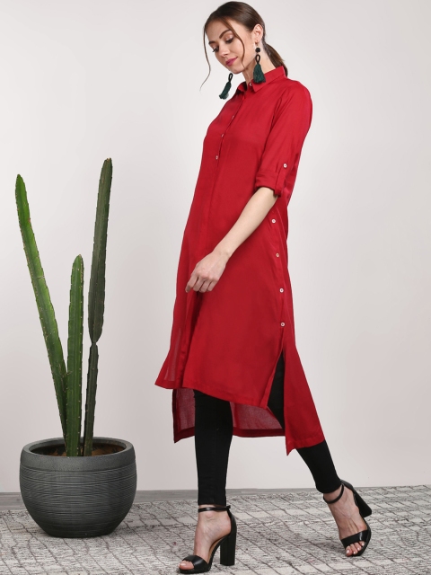 

Sangria Women Maroon Solid Straight Kurta