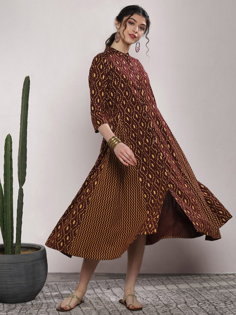 

Sangria Women Maroon Printed A-Line Dress