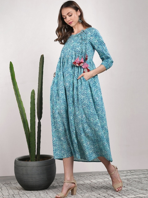 

Sangria Women Blue Printed A-Line Dress
