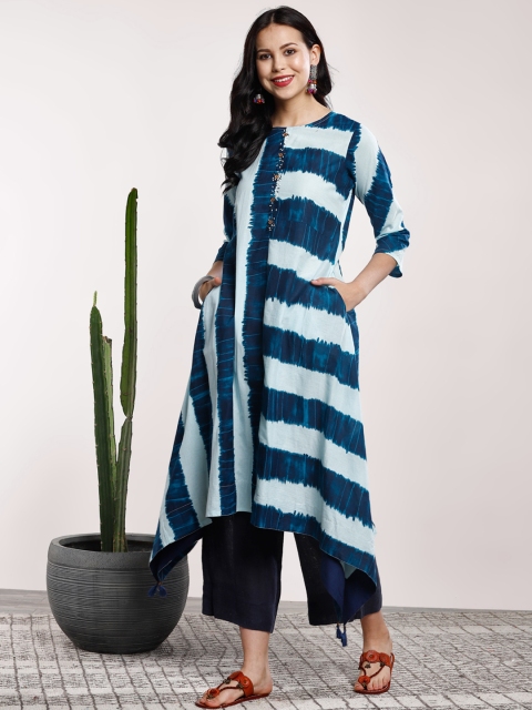

Sangria Women Blue & White Dyed A-Line Kurta