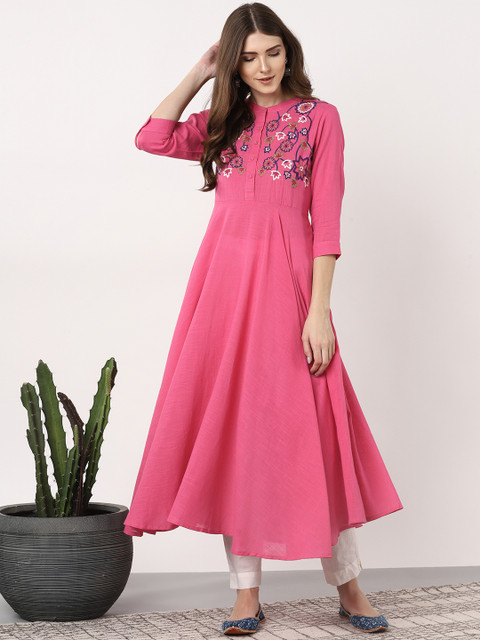 

Sangria Women Pink Floral Yoke Design Anarkali Kurta