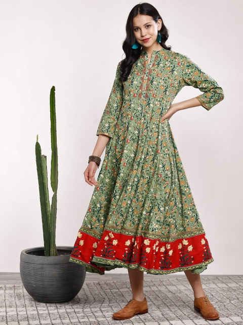 

Sangria Women Green Printed A-Line Dress