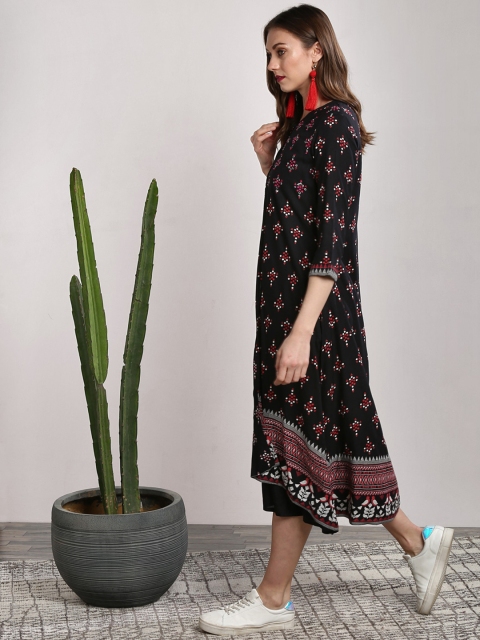 

Sangria Black Printed Layered A-Line Kurta With Embroidered Jacket