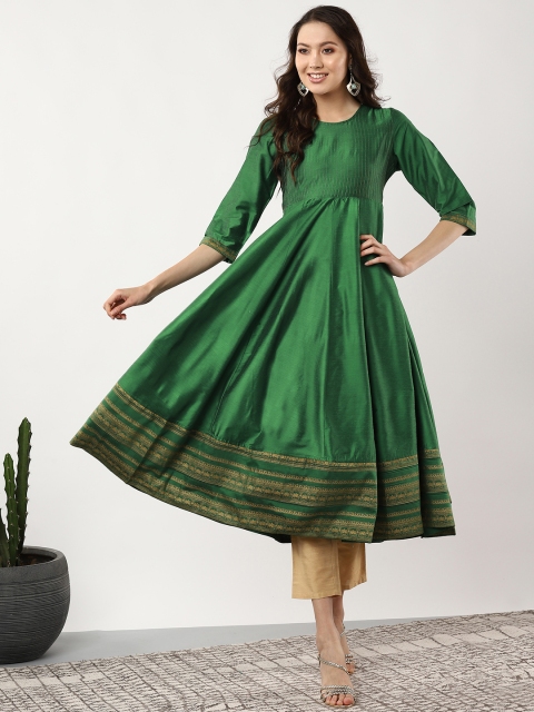 

Sangria Women Green & Golden Yoke Design Anarkali Kurta