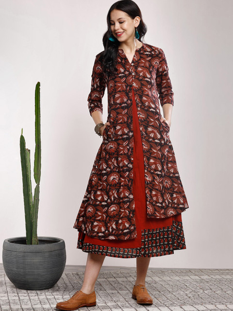 

Sangria Women Brown Printed A-Line Dress