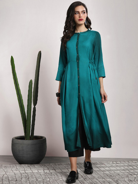 

Sangria Women Turquoise Blue Dyed A-Line Kurta