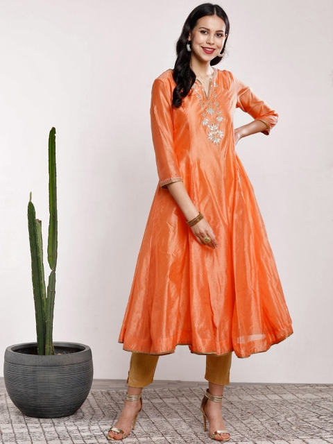 

Sangria Women Peach-Coloured Embroidered Anarkali Kurta