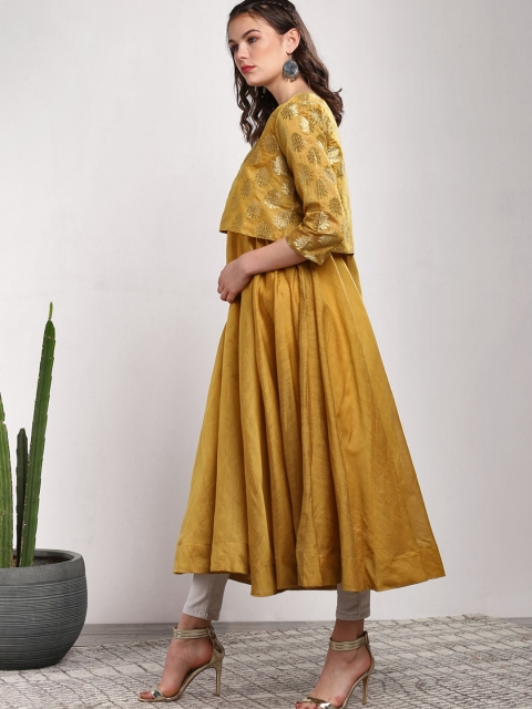 

Sangria Women Mustard Solid Textured Anarkali Kurta