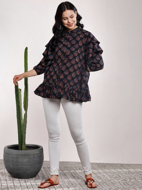 

Sangria Women Black Printed Shirt Style Top
