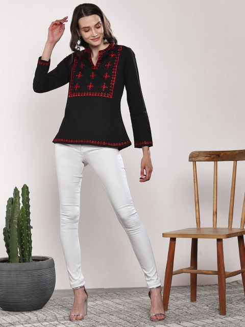 

Sangria Women Black Printed A-Line Top